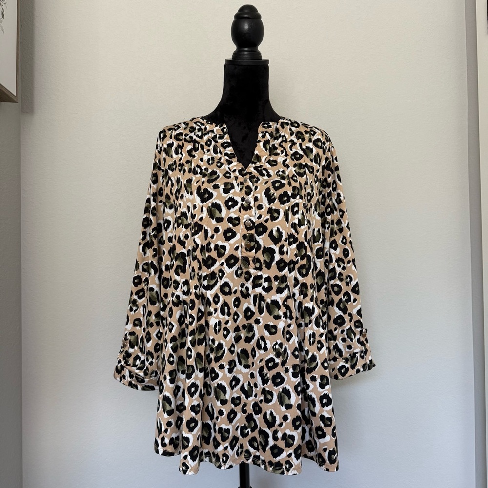 Wonderly Leopard Cheetah Print Peasant Tunic  Blouse Top size 3XL
